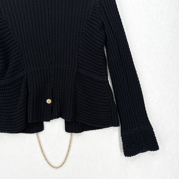 CHANEL 2010 Sweater Womens 34 Black Chain Details Open Cardigan Cotton Chunky - Picture 9 of 16